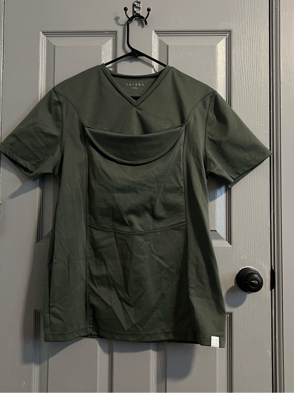 Lalabu Olive Green Short Sleeve V-Neck Shirt Dad Shirt Carrying Pouch